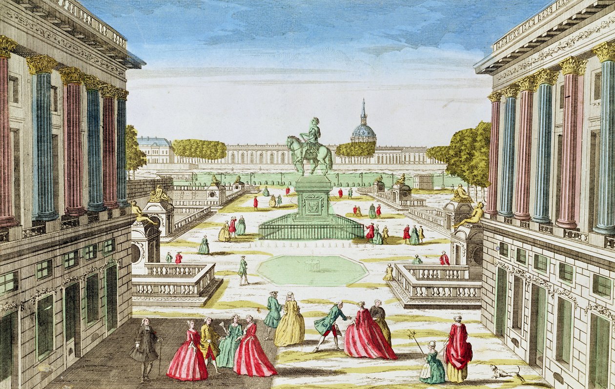 Perspektiv udsigt over Place Louis XV fra Porte Saint-Honore af French School