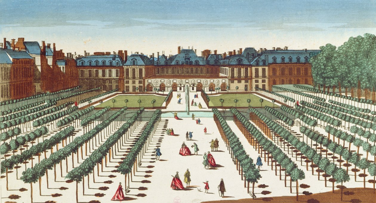 Perspektiv udsigt over Palais Royal fra haven af French School