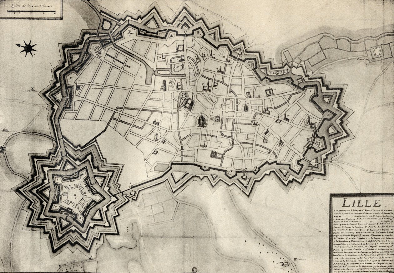 Plan og befæstninger af Lille omkring 1670, fra "Memoires de Charles de Batz-Castelmore Comte d