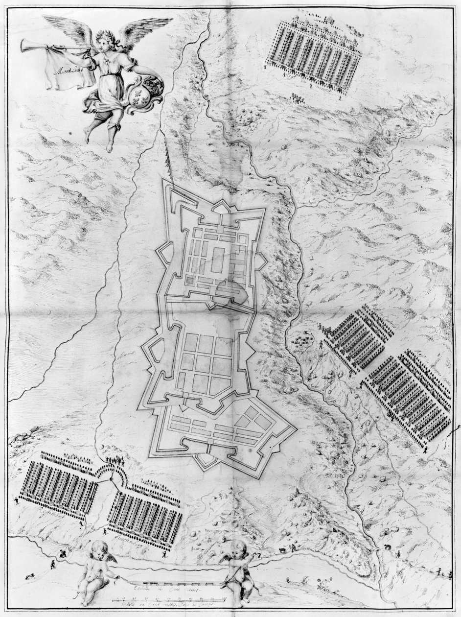 Plan og kort over byen og citadellet Mont-Louis af French School