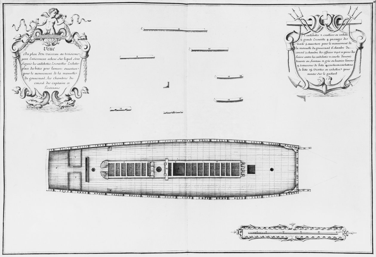 Plan over et fartøj med et helt færdigt tredje dæk, illustration fra 