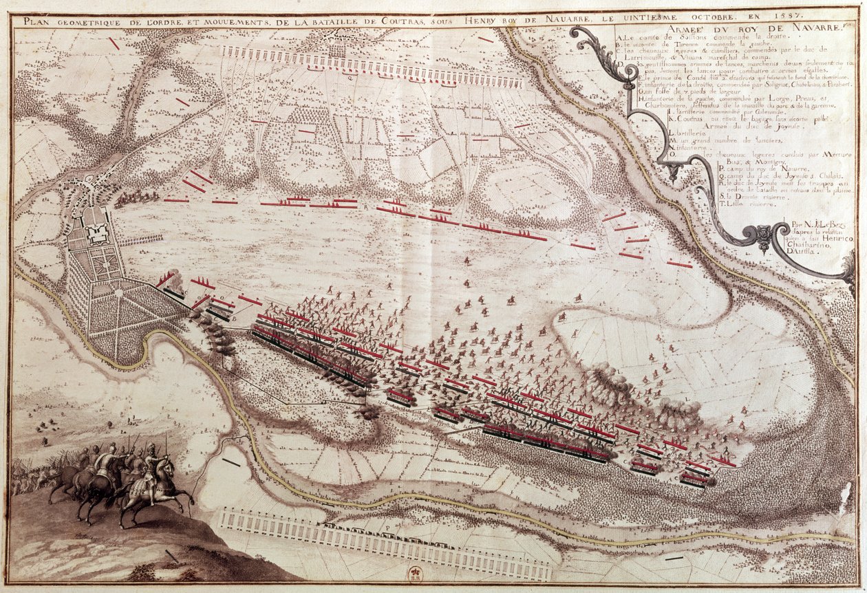 Plan af ordenen for slaget ved Coutras den 8. oktober 1587 af French School
