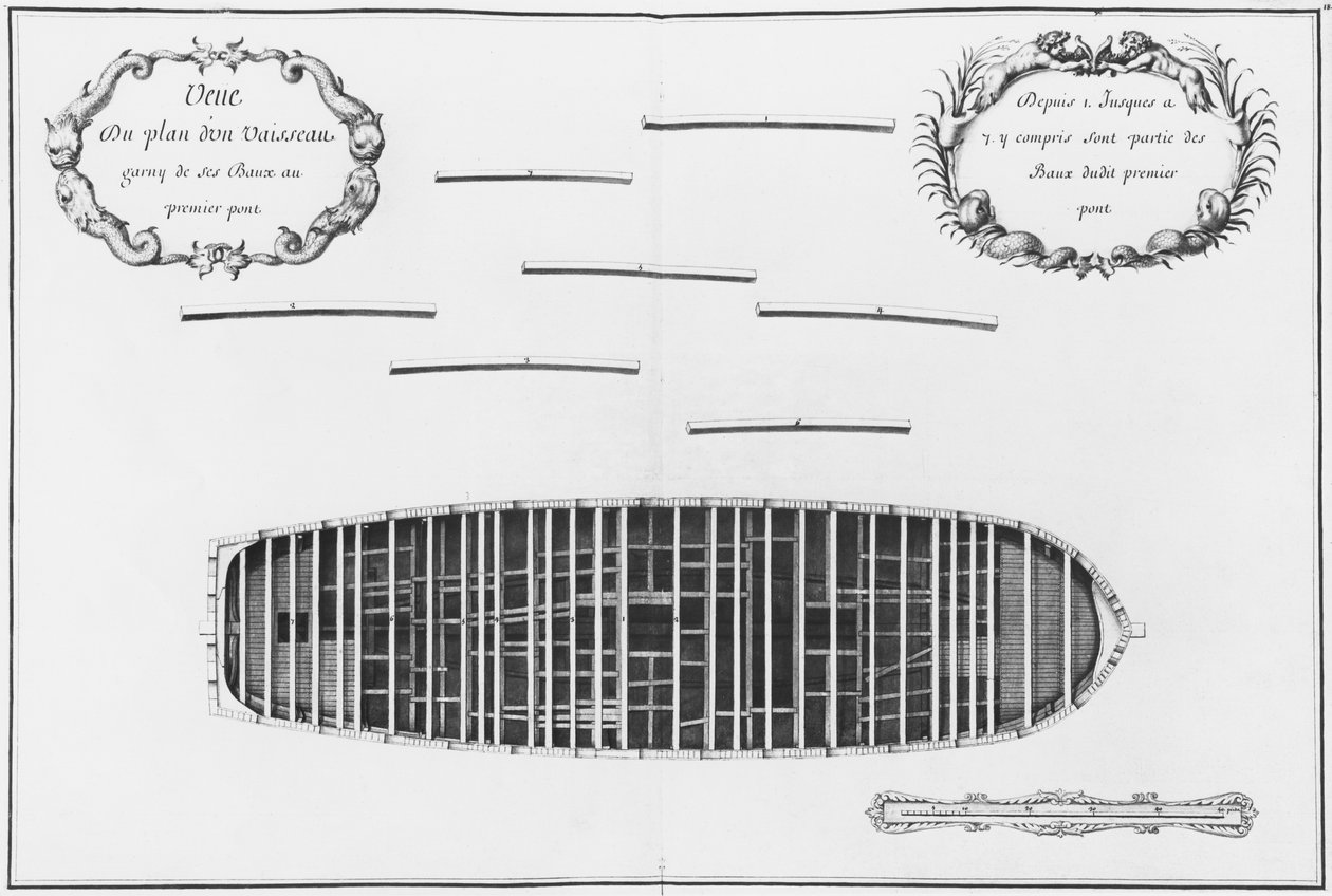 Plan over det første dæk af et fartøj, illustration fra 