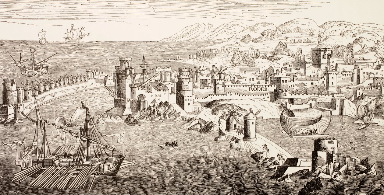 Plan over øen Rhodos, Grækenland i det 15. århundrede, fra 