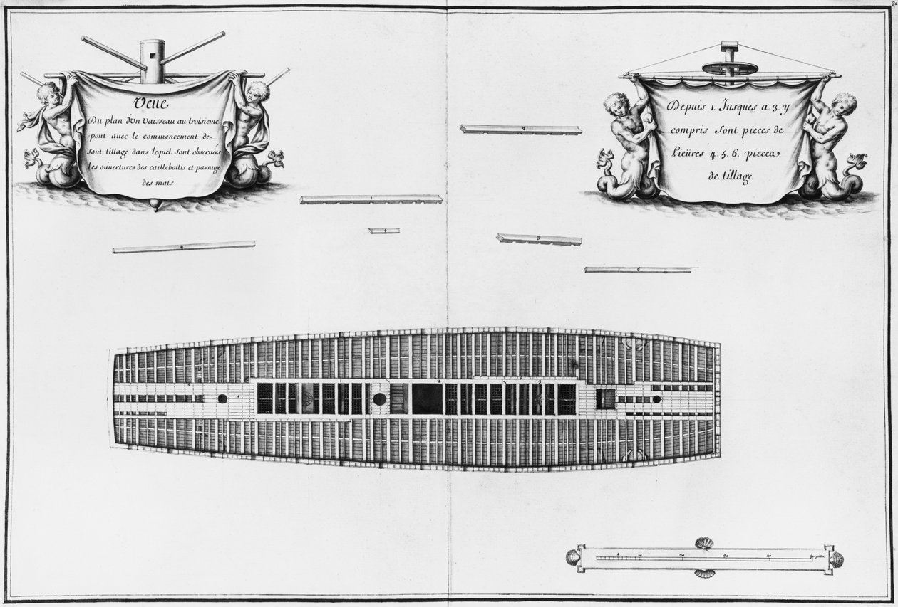 Plan over det tredje dæk af et fartøj, illustration fra 