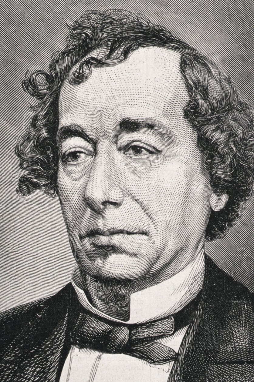 Portræt af Benjamin Disraeli, 1. jarl af Beaconsfield (1804-81) af French School