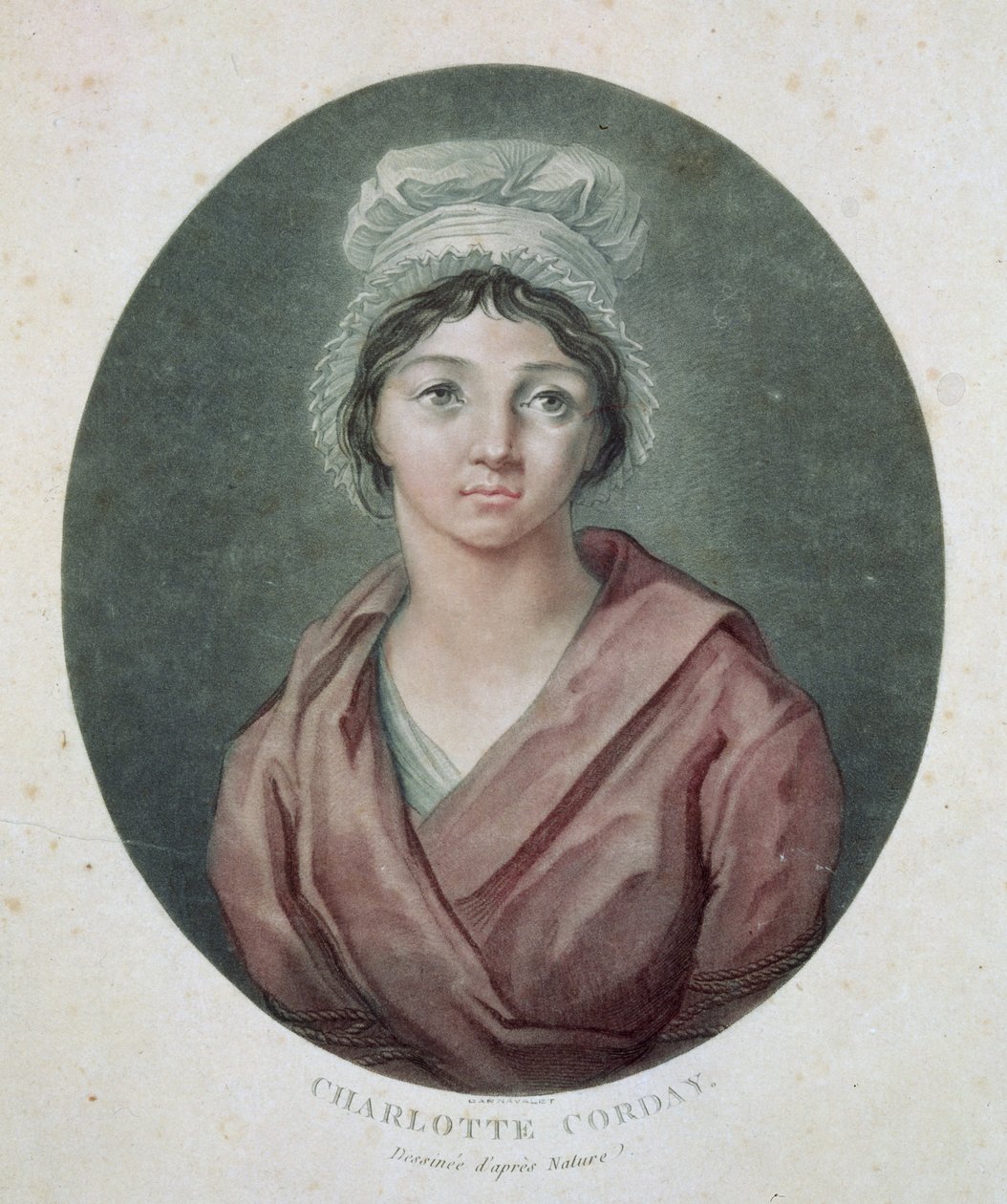 Portræt af Charlotte Corday (1768-93) efter 1793 (akvatinte) af French School