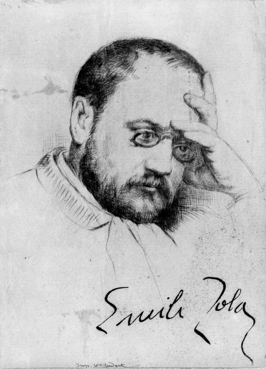 Portræt af Emile Zola (1840-1902) (pen og blæk på papir) af French School