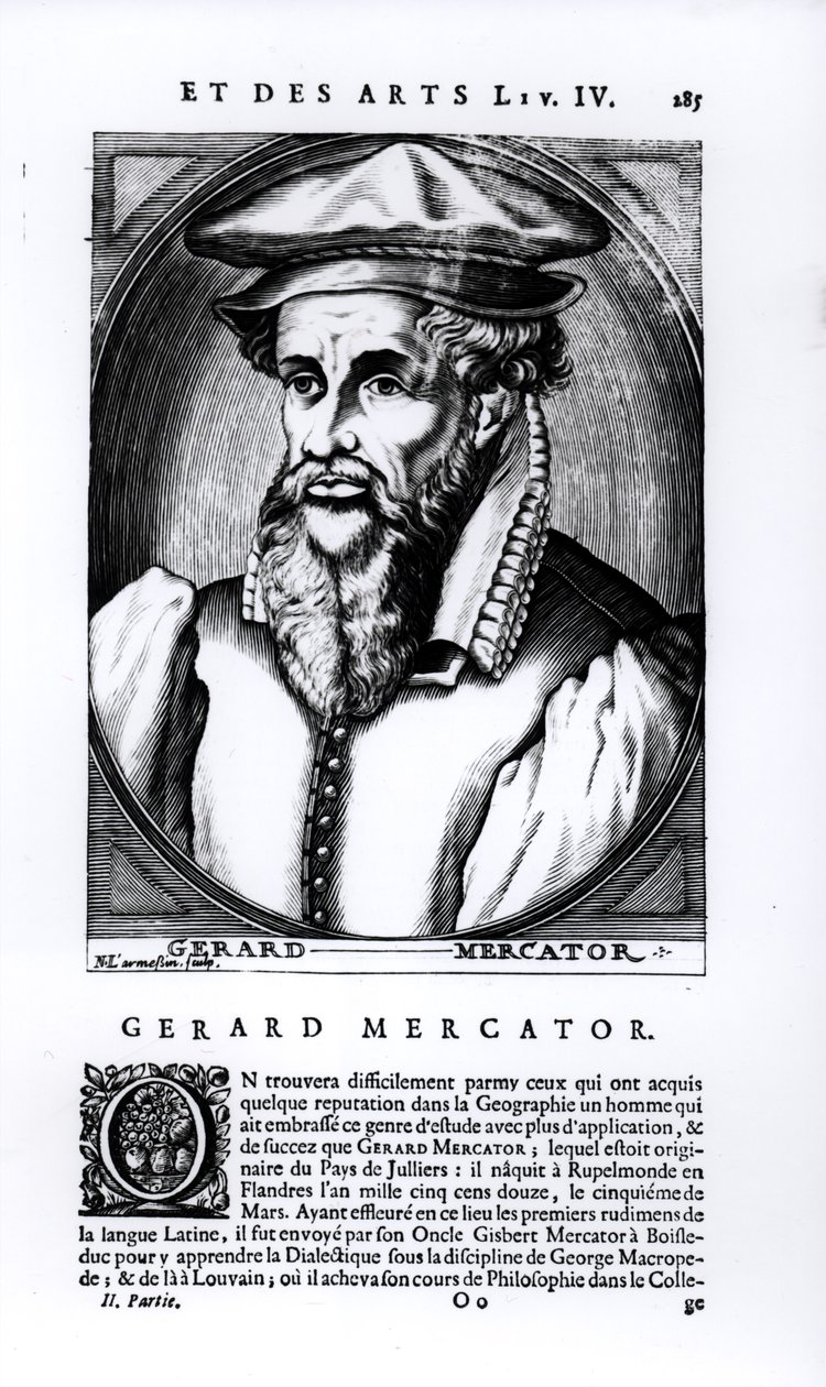 Portræt af Gerard Mercator (1512-94) graveret af Nicolas II de Larmessin (fl. 1654-94) af French School