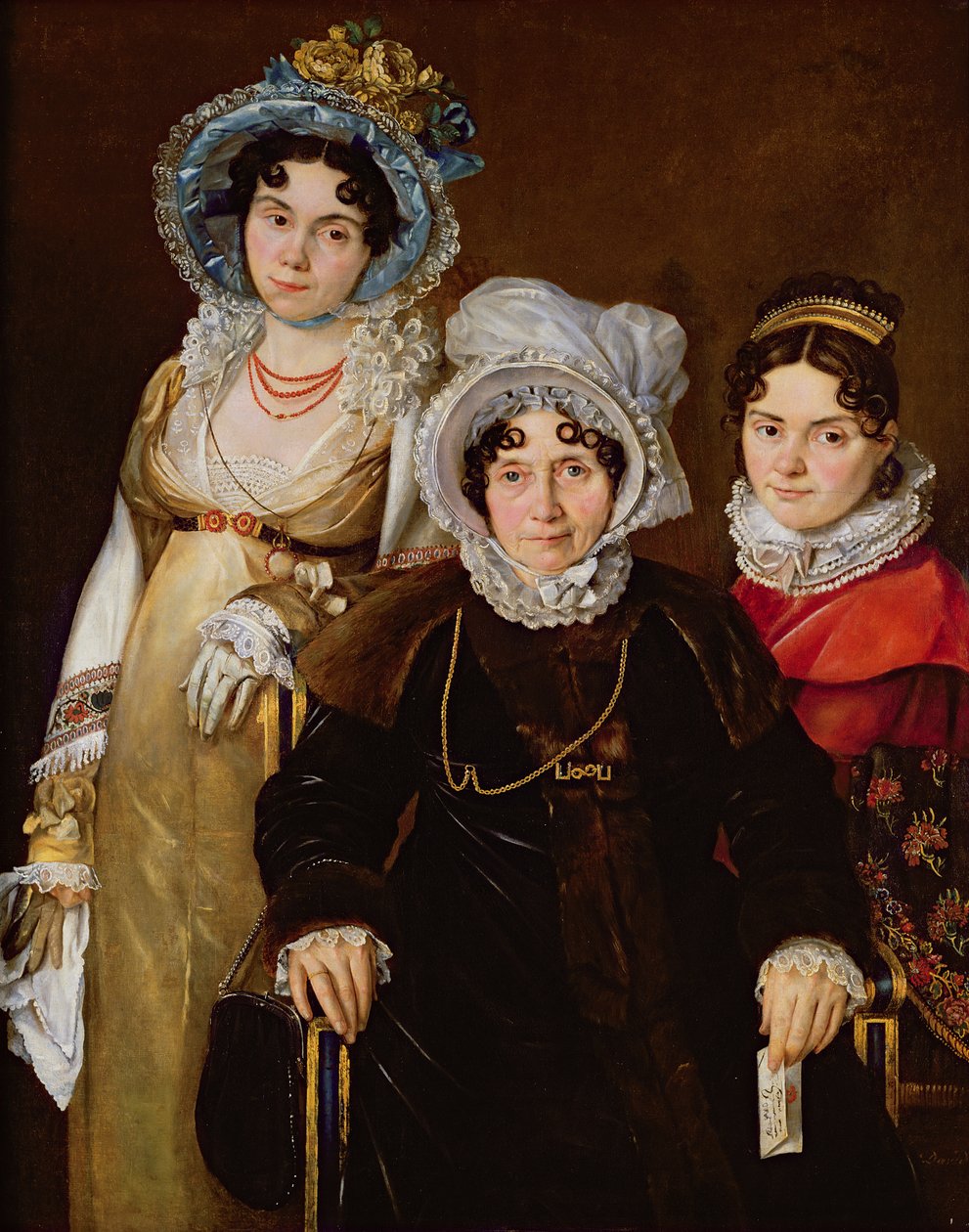 Portræt af Madame de Tangry og hendes døtre, efter 1816 af French School