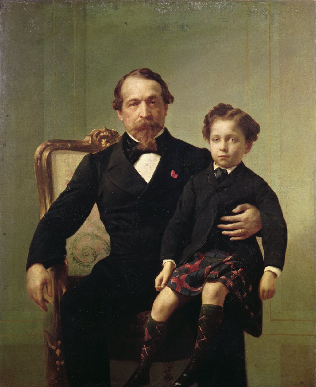 Portræt af kejser Louis-Napoleon Bonaparte (1808-73) og hans søn, prins Napoleon Eugene Louis Jean Joseph Bonaparte (1856-79) af French School