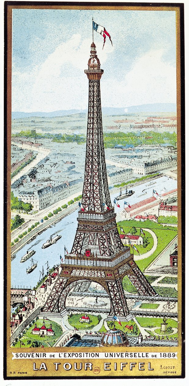 Postkort, der viser Eiffeltårnet ved Exposition Universelle, 1889 af French School