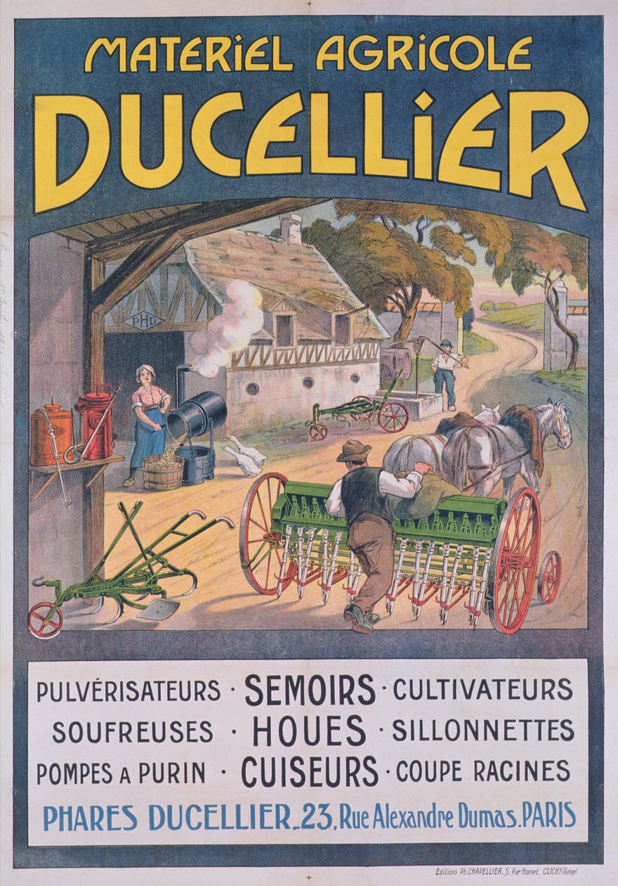 Plakatreklame Ducellier landbrugsudstyr, 1920 af French School