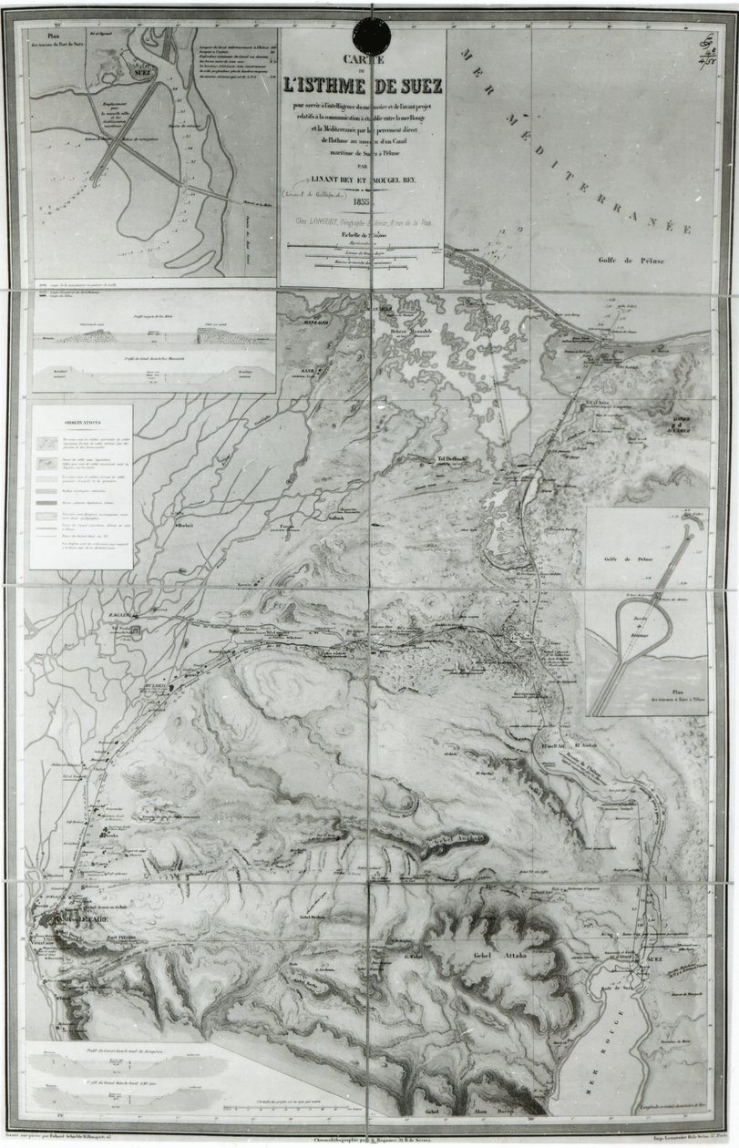 Forberedende kort over Suez-kanalen, 1855 af French School