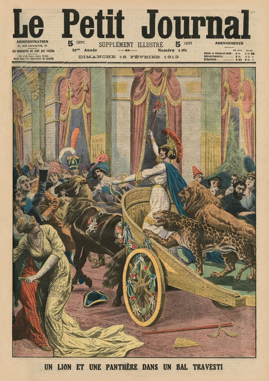 Prinsesse Radziwill til et kostumebal i Rom, forsideillustration fra "Le Petit Journal", supplement illustre, 16. februar 1913 af French School