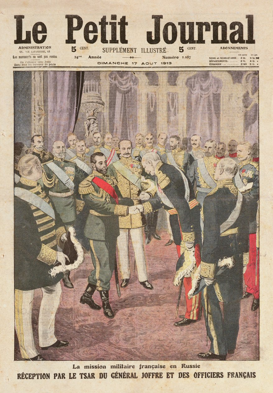 Modtagelse af general Joseph Joffre (1852-1931) af Nicolas II (1894-1917) på Peterhof-paladset fra 