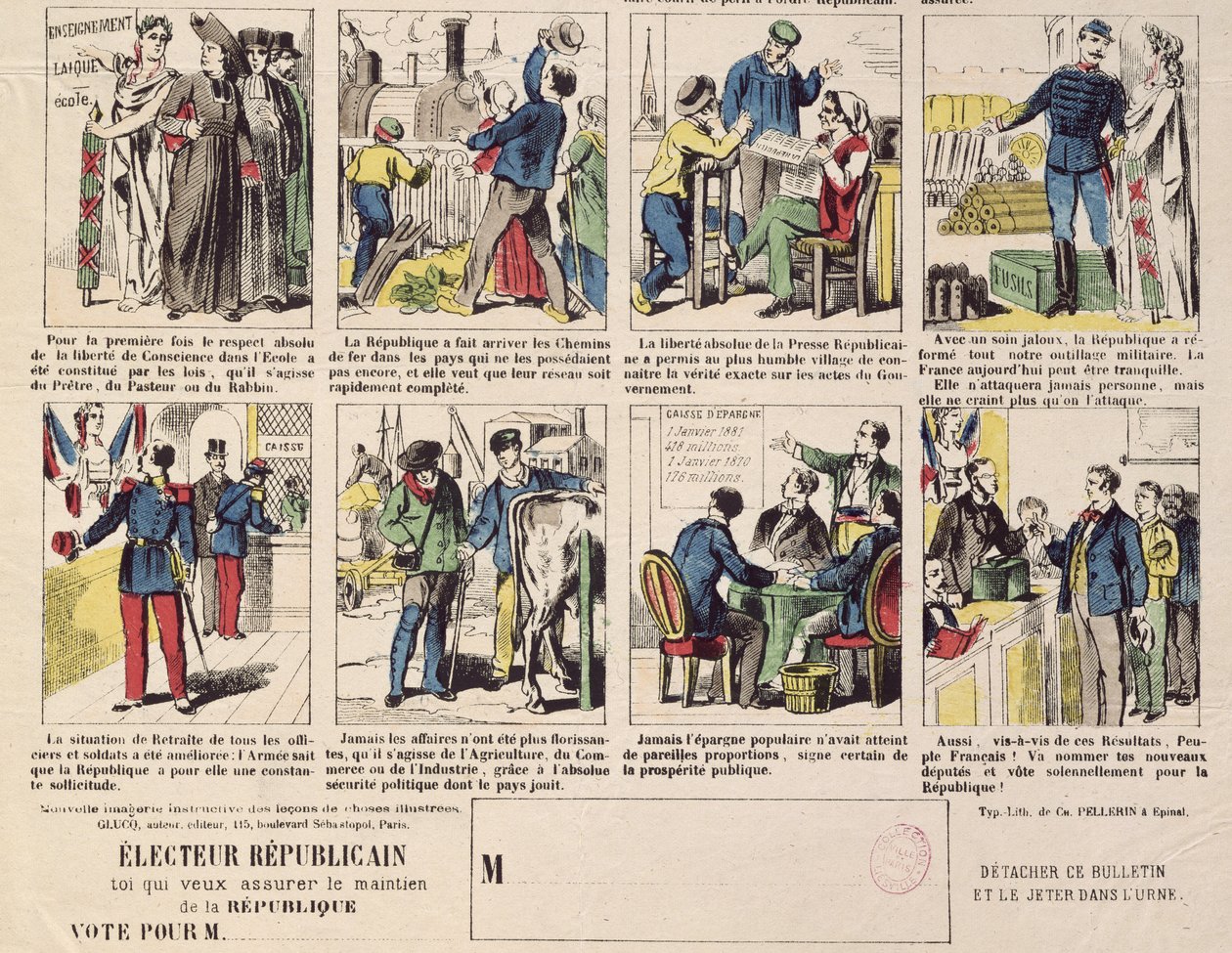 Republikansk propaganda til støtte for grundlæggelsen af den tredje republik, ca. 1881 (se også 162979 og 177256) af French School