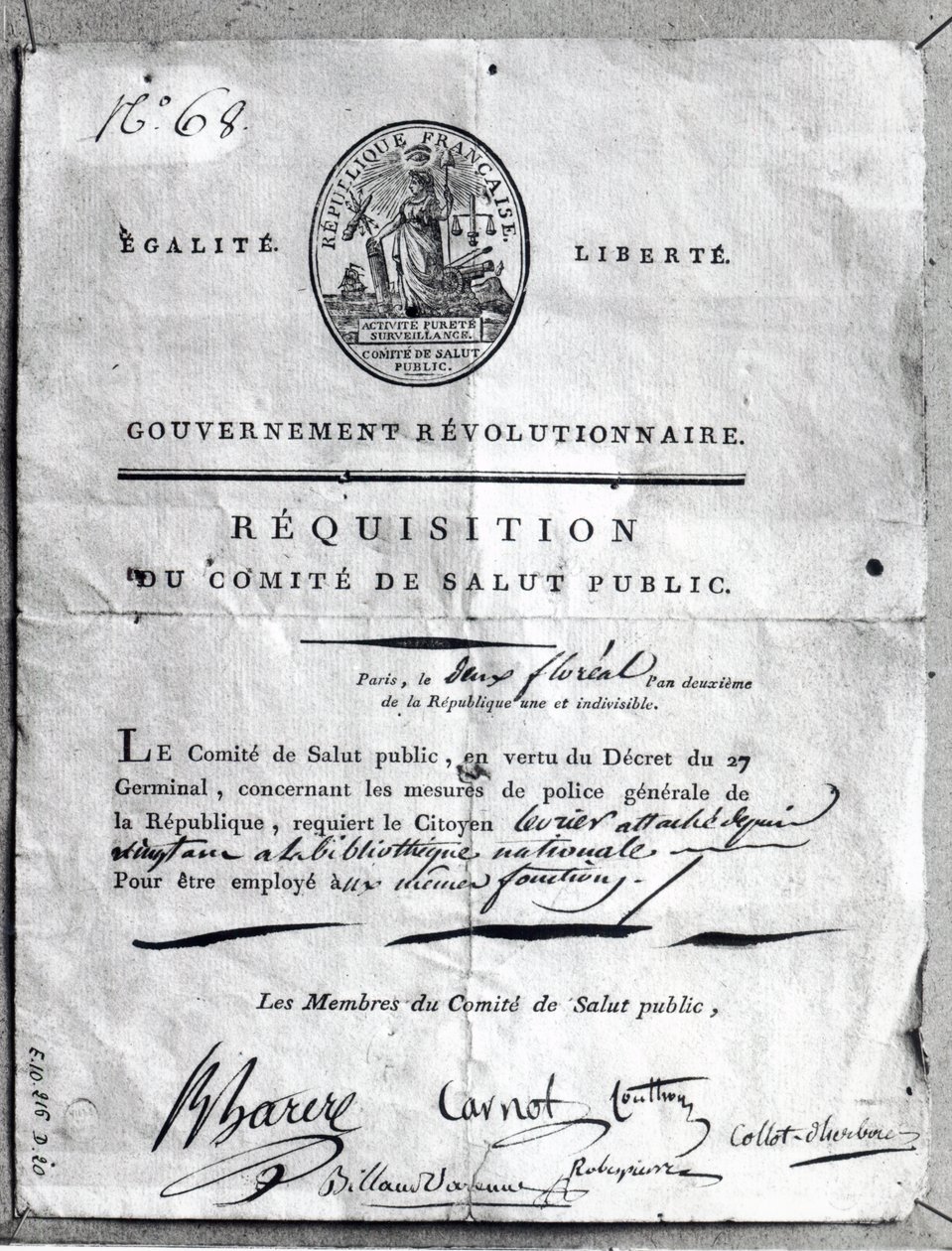 Rekvisition af Udvalget for Offentlig Sikkerhed, 1789-99 af French School