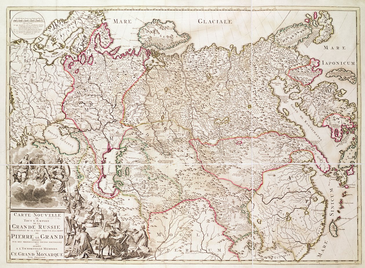 Rusland, ca. 1725 (håndkoloreret gravering) af French School