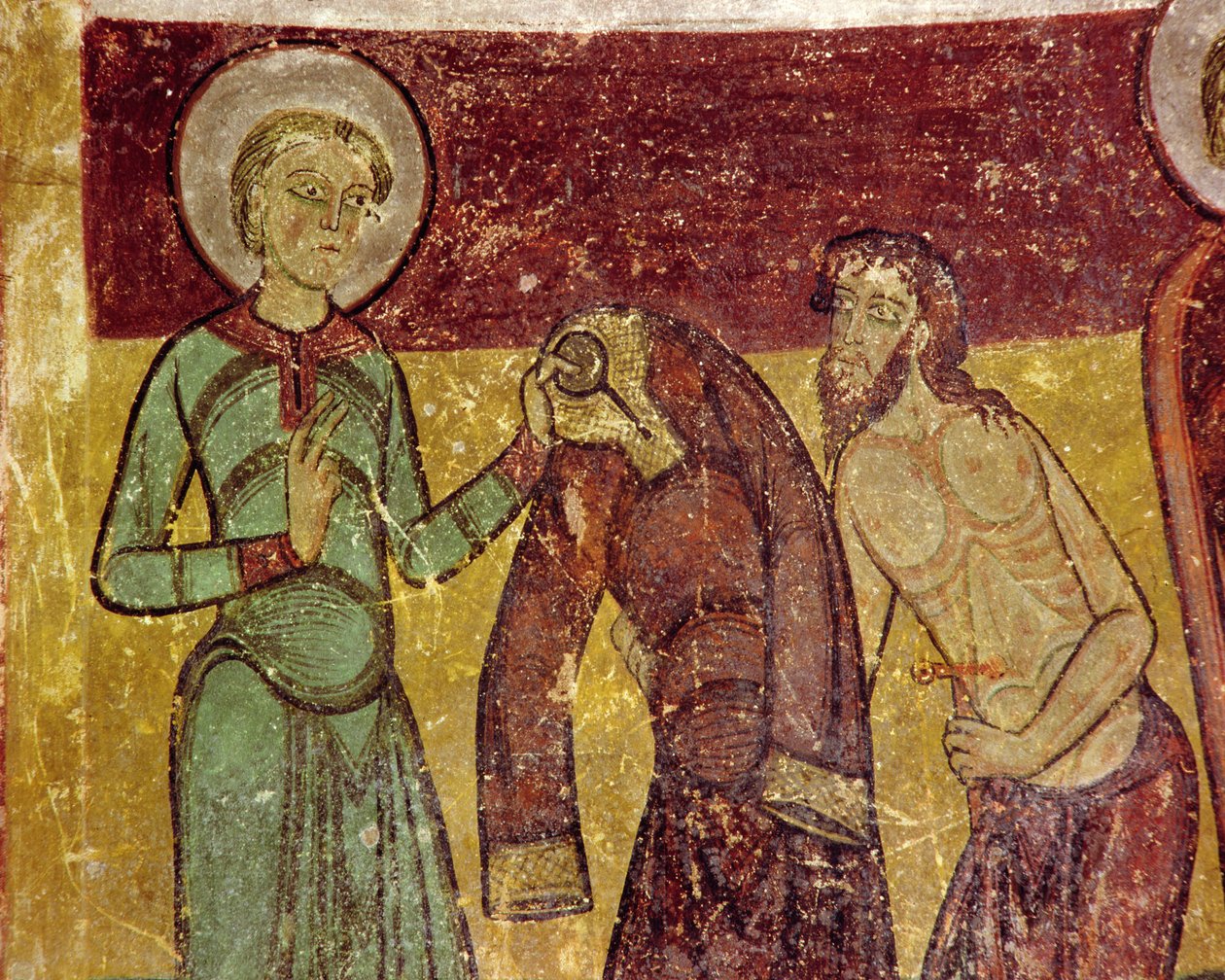 Saint Giles giver sin kappe til den syge tigger, 1100-tallet af French School