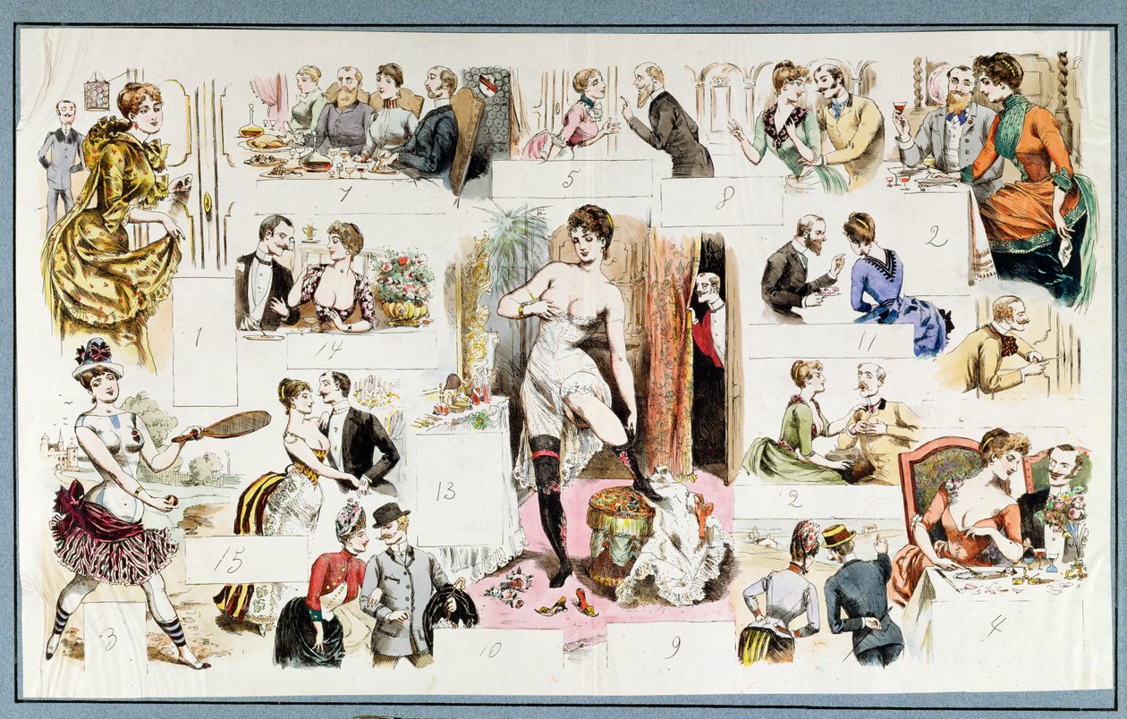 Scener fra en kurtisans dagligdag, ca. 1880 af French School
