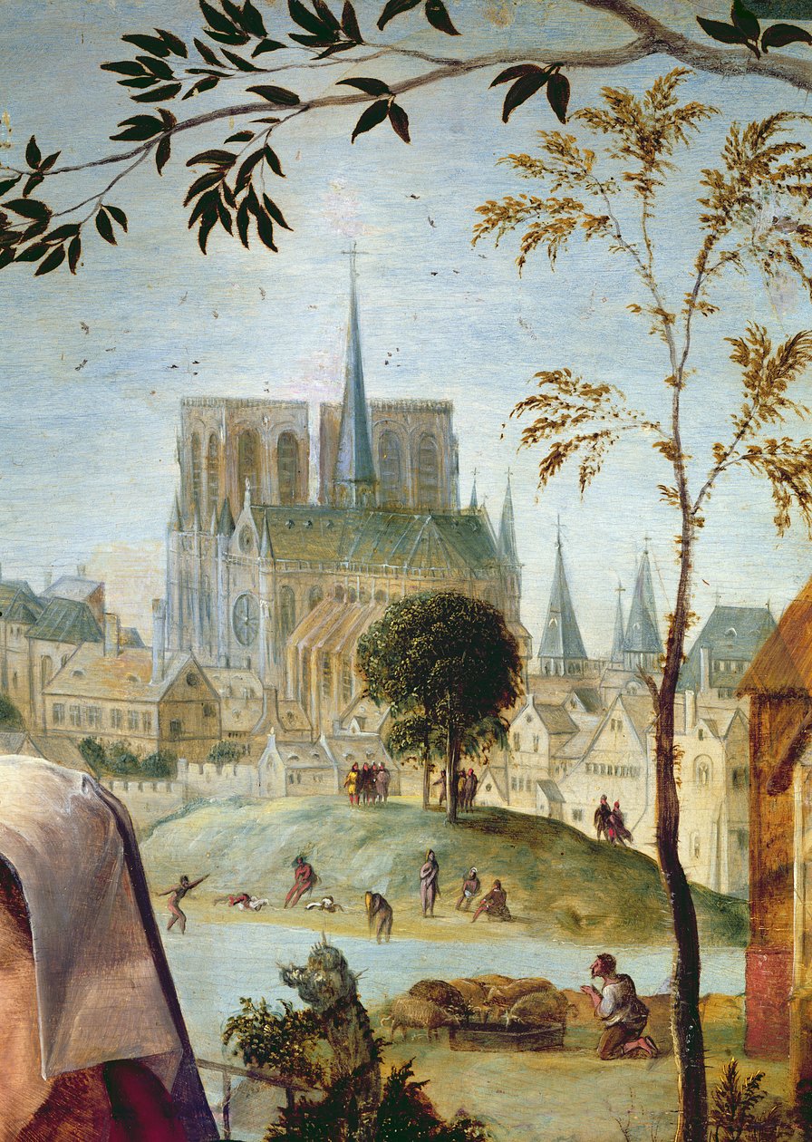 Hyrde med flok og badende i floden Seinen (detaljer af 216104) af French School