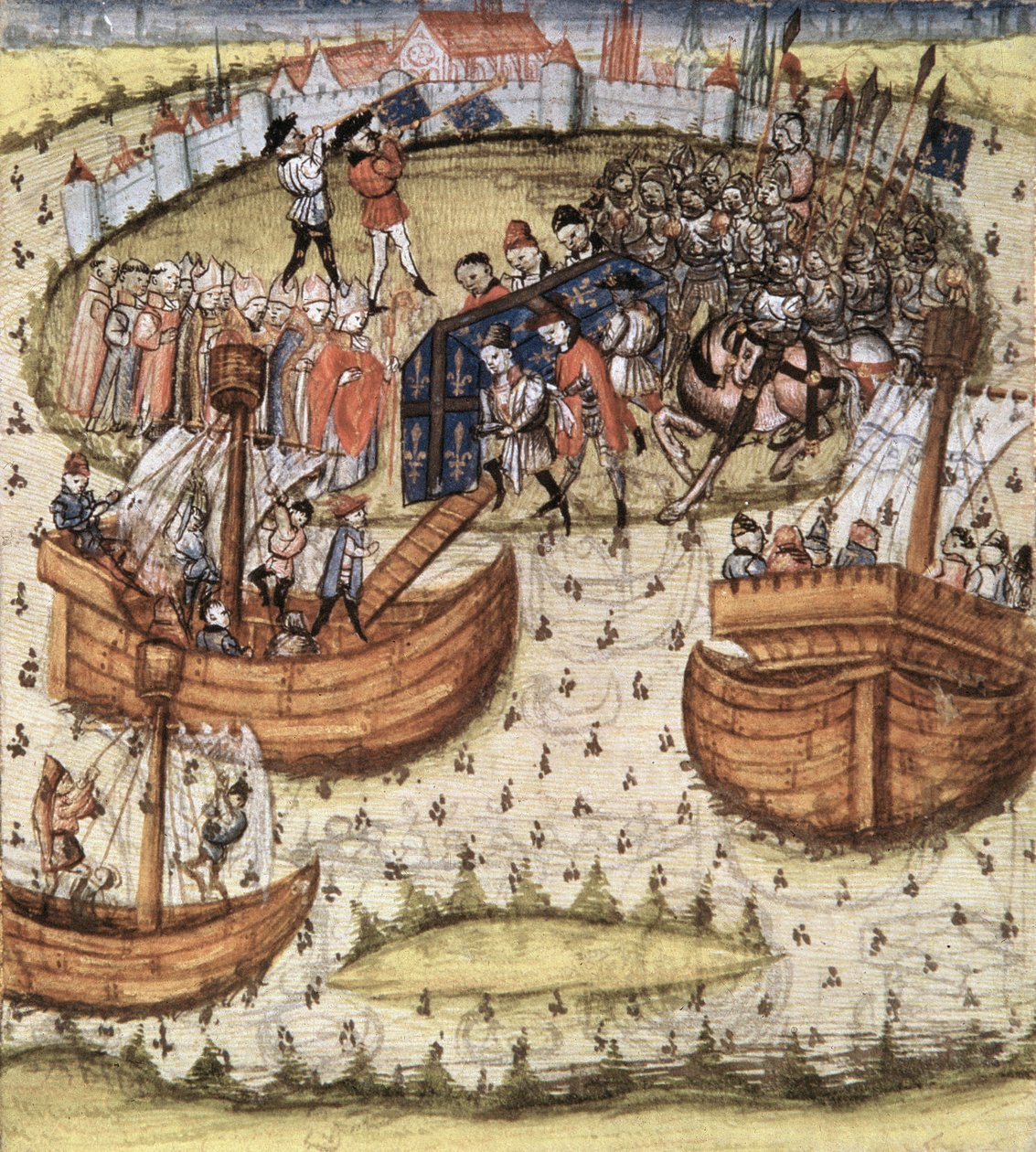 Snark M119: Korsfarerne læsser St. Louis kiste om bord i Tunis i 1270, fra Grandes Chroniques de France, 1450 af French School