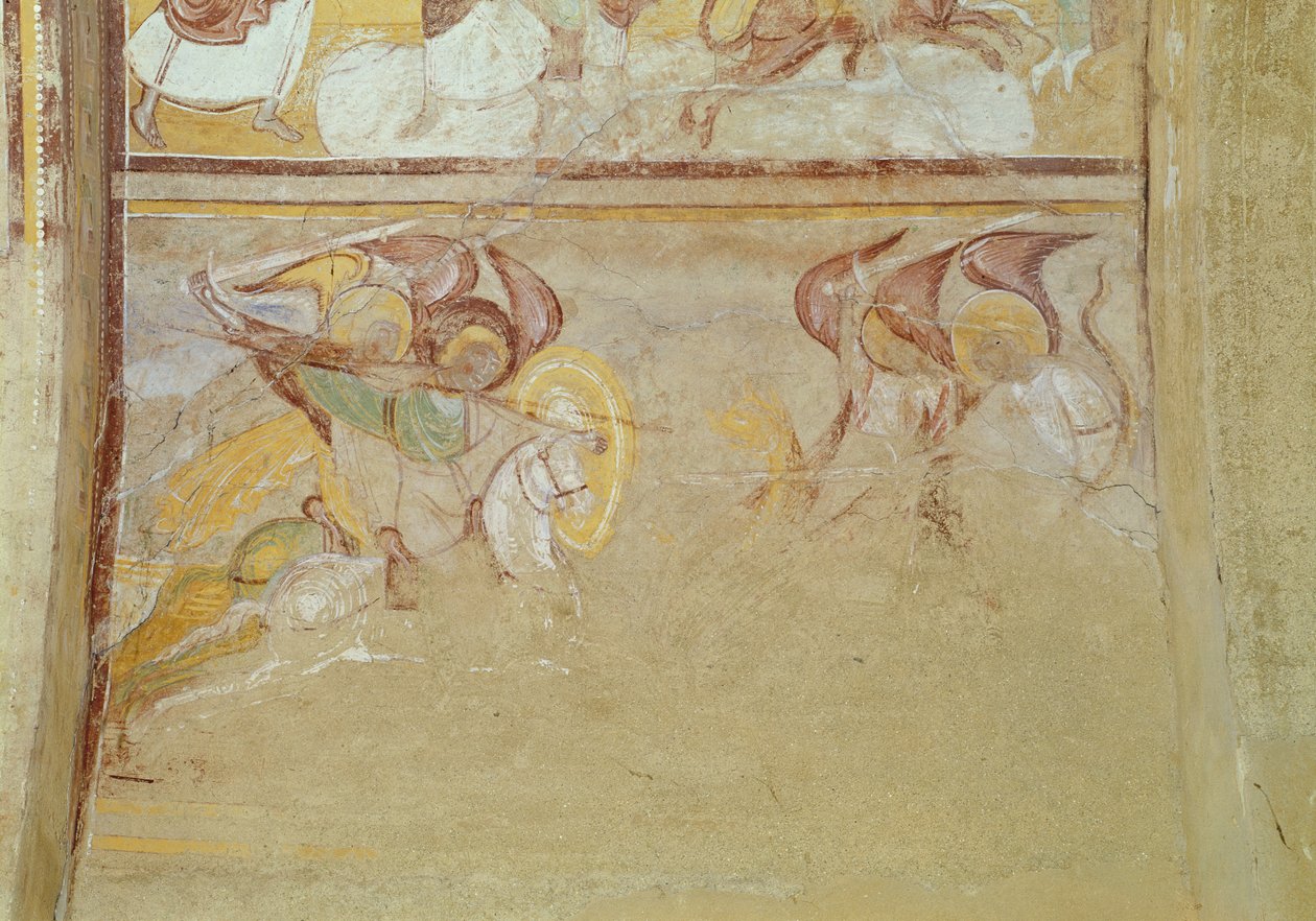 St. Michael and the Angels Fighting the Dragon, detalje af apokalypsen fra narthexen, ca. 1100 (fresko) af French School