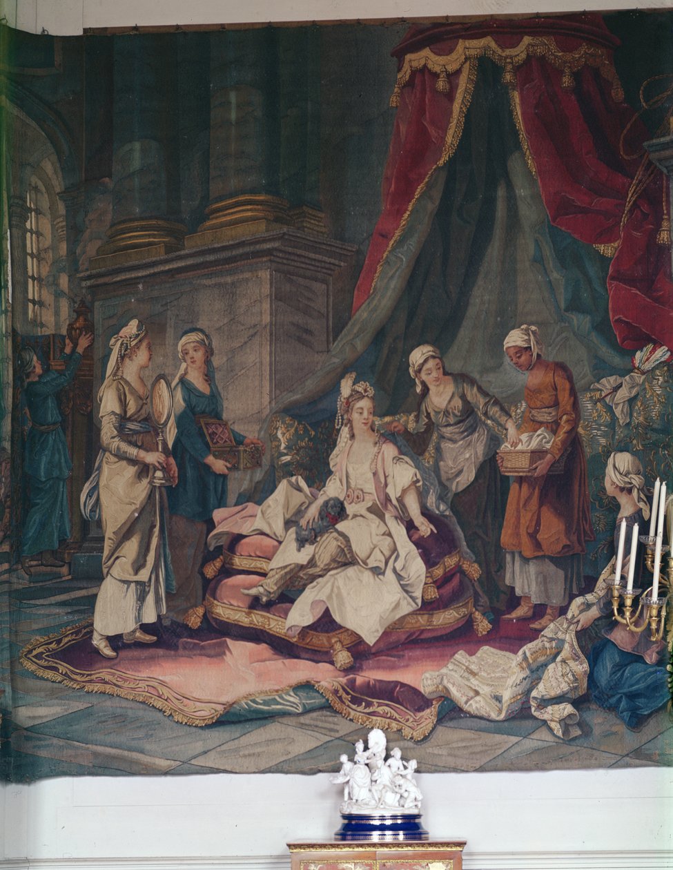 Tapet fra serien Tyrkisk kostume efter tegnefilm af A.Van Loo, 1722-76 (tekstil) af French School