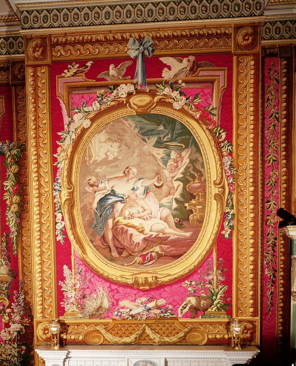 Tapestry panel forestillende Amor og Psyche, Gobelins fabrik, 1775 (tekstil) af French School