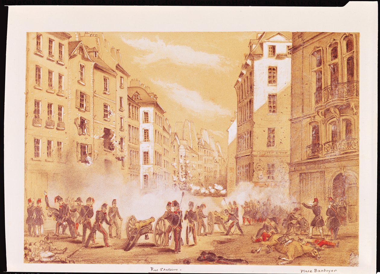 Hæren angriber en barrikade i Rue St. Antoine af French School