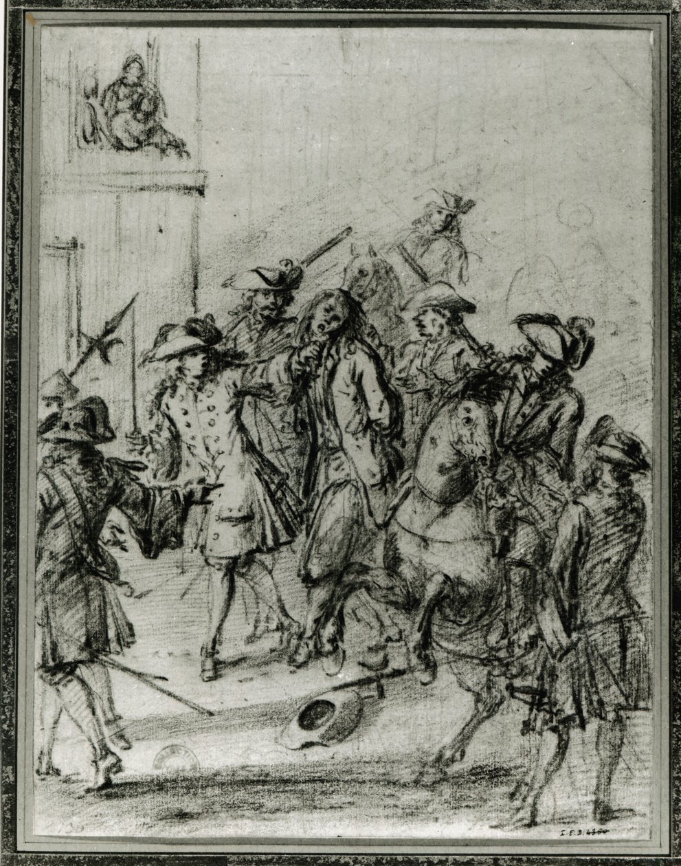 Arresten af ​​Louis Dominique Cartouche (1693-1721) (blyant på papir) af French School