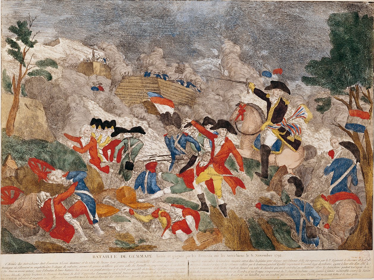 Slaget ved Jemmapes, 6. november 1792, trykt af Basset af French School