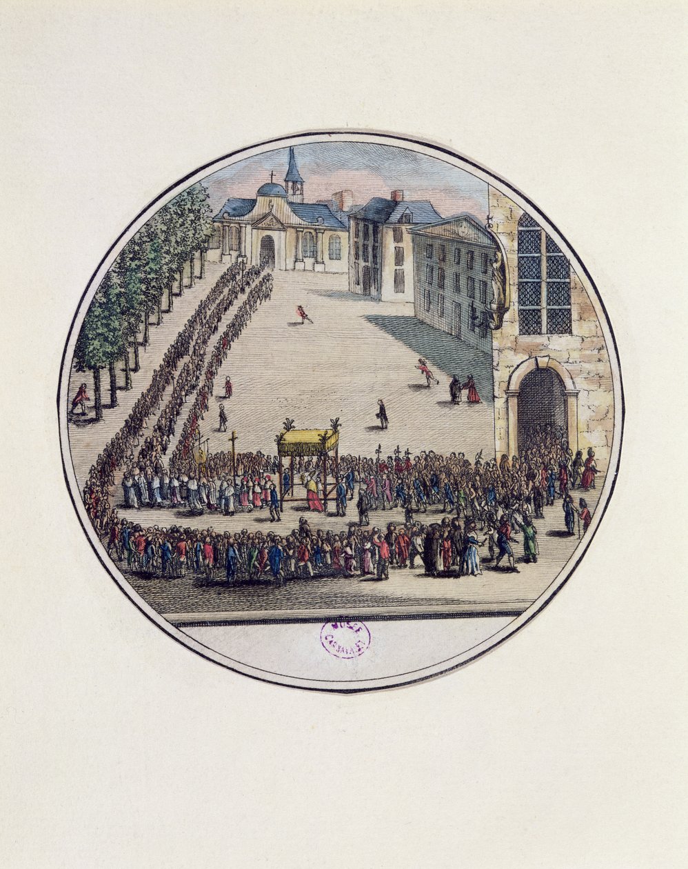 Det hellige sakramente bliver båret i procession ved åbningen af generalstænderne i Versailles, 5. maj 1789 (farvestik) af French School
