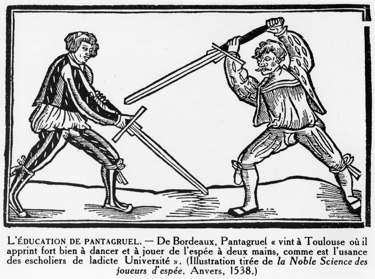 Pantagruels uddannelse, illustration fra "Pantagruel" af Francois Rabelais (1494-1553), gengivelse af en udgave fra 1538 (xylografi) af French School