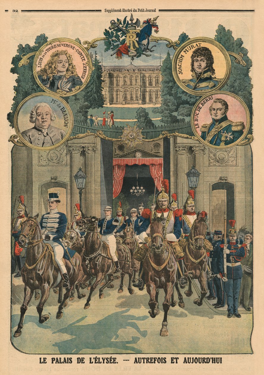 Elysee-paladset, tidligere og i dag, illustration på bagsiden af omslaget fra "Le Petit Journal", 26. januar 1913 af French School
