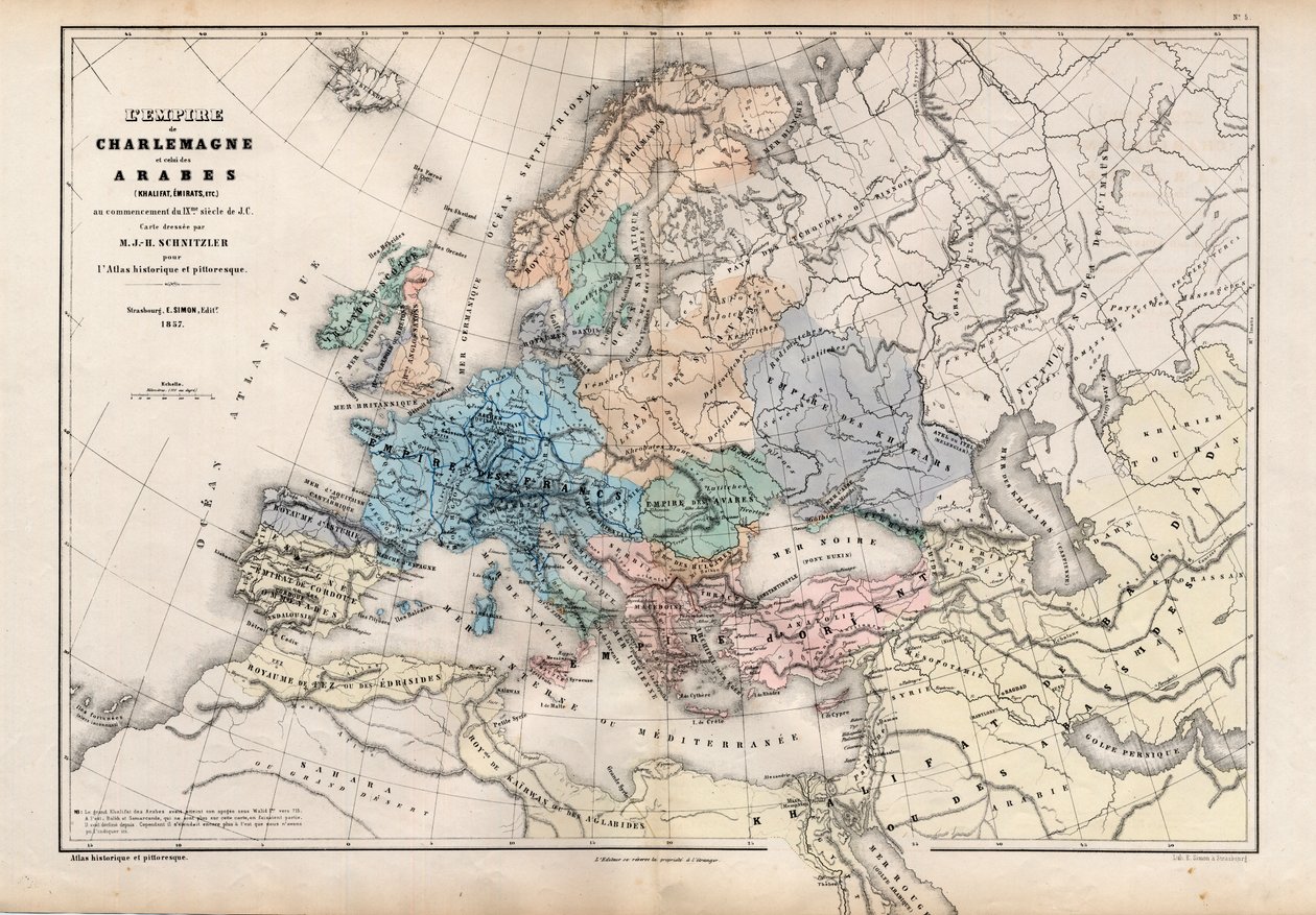 The Empire of Charlemagne, fra Atlas Historique et Picturesque, af M J-H Schnitzler, 1857 af French School
