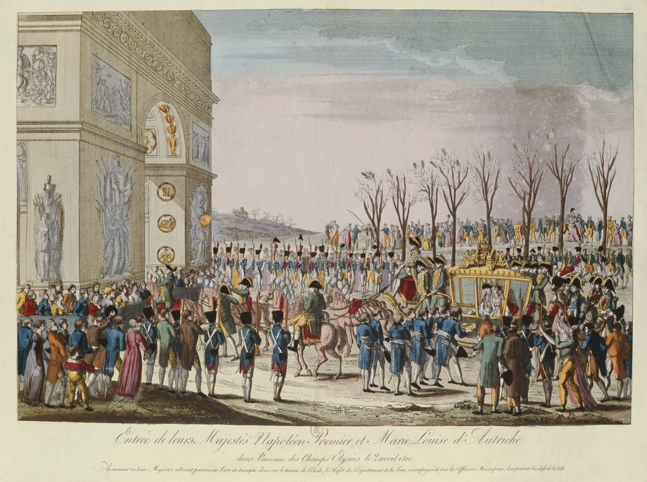 Kejser Napoleon I (1769-1821) og kejserinde Marie Louise af Østrig (1791-1847) indtog på Champs-Elysees den 2. april 1810 af French School