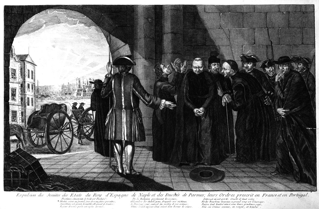Fordrivelsen af jesuitterne fra kongerigerne Spanien og Napoli og hertugdømmet Parma; deres ordrer forbudt i Frankrig og Portugal, ca. 1770