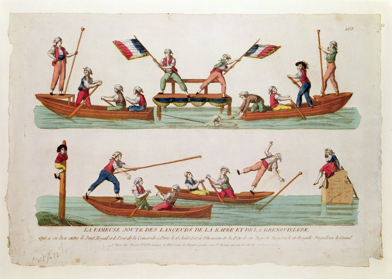 Den berømte dyst mellem Lancers fra Rapee og Grenouillere, som fandt sted mellem Pont Royal og Pont de la Concorde, 15. august 1807 af French School