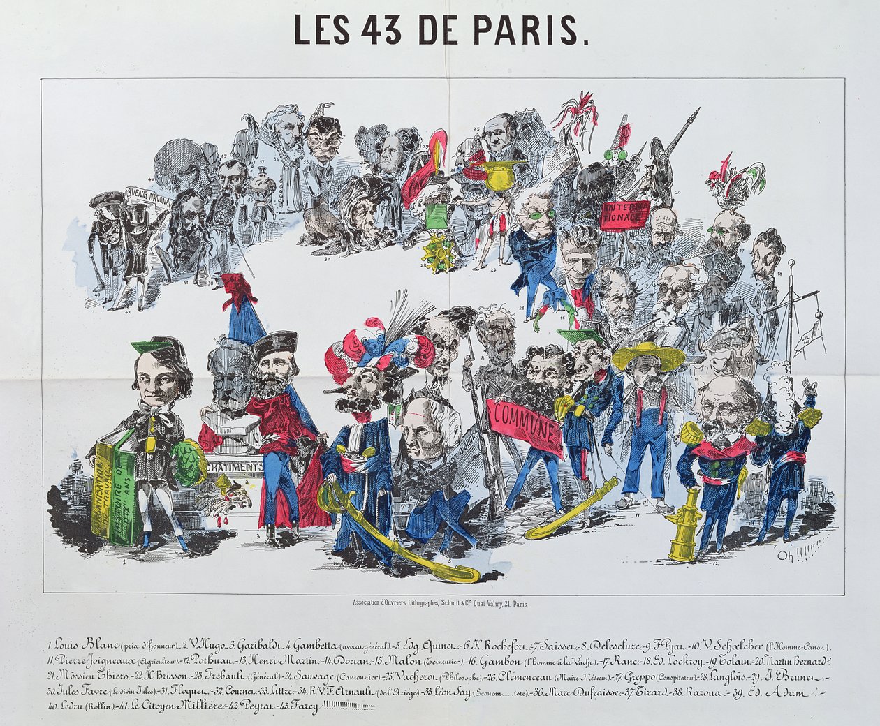 De 43 valgte repræsentanter for Frankrig, karikatur af valget den 8. februar 1871 af French School