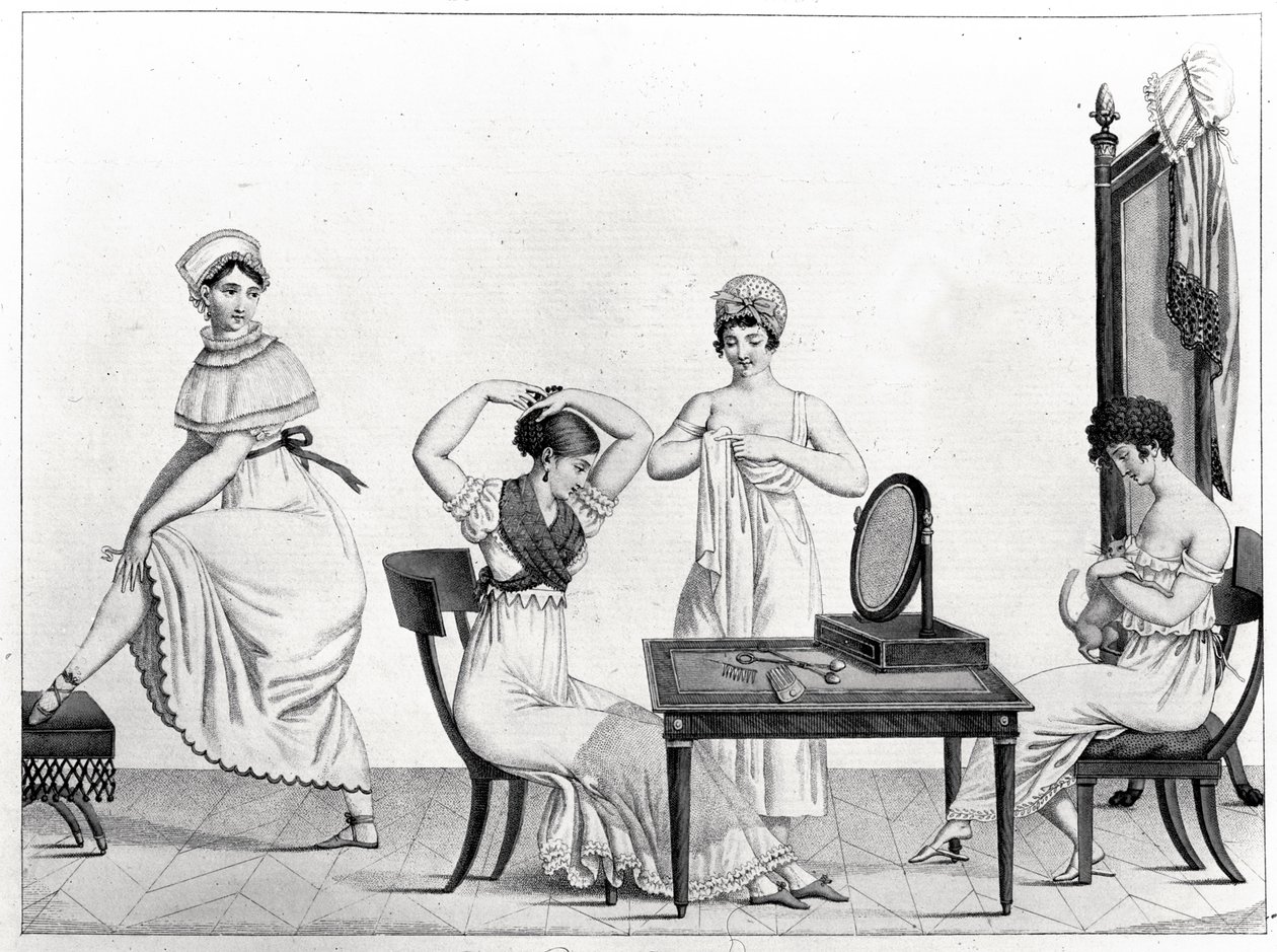 Grisetterne rejser sig, planche 29 fra "Le Bon Genre", 1802-12, af French School
