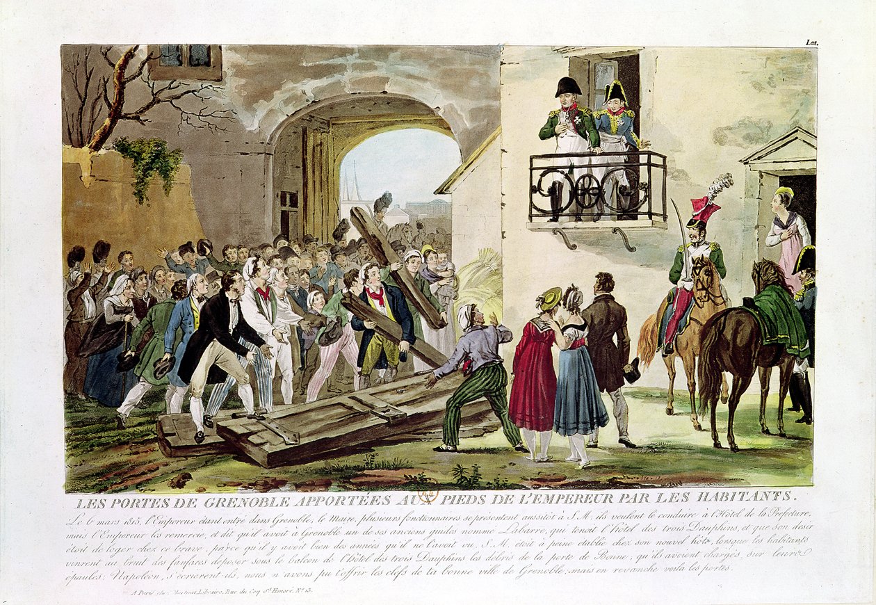 Indbyggerne deponerer Grenobles porte ved kejserens fødder, 6. marts 1815 af French School