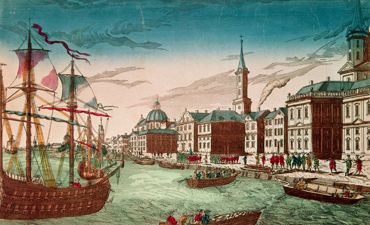 The Landing of English Troops i New York, september 1776, pub. af J. Chereau, Paris af French School