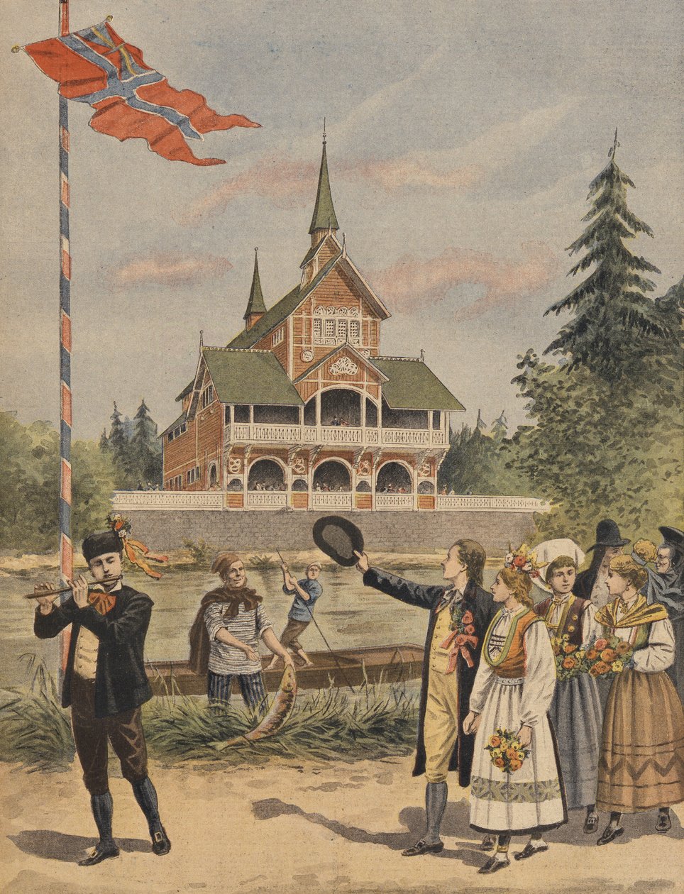Den norske pavillon på verdensudstillingen i 1900, Paris, illustration fra Le Petit Journal, supplement illustre, 13. maj 1900 af French School