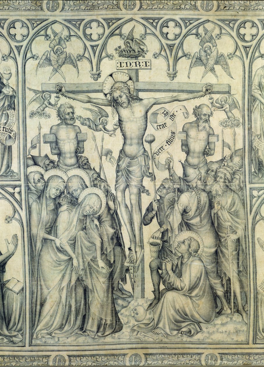 The Parement of Narbonne, detalje fra korsfæstelsen, ca. 1375 (grisaille på silke) (detalje af 83469) af French School