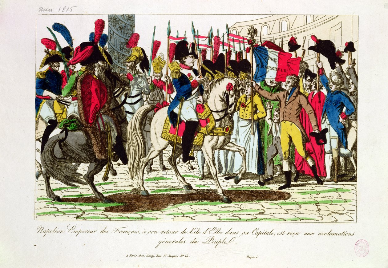 Folket i Paris hyldede Napoleon (1769-1821) ved hans tilbagevenden fra Elba i 1815 af French School