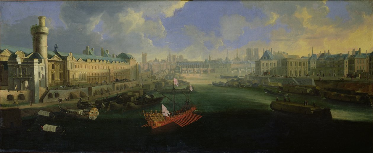 Seinen, udsigt over Pont Neuf, Louvre og College Mazarin, ca. 1665 af French School