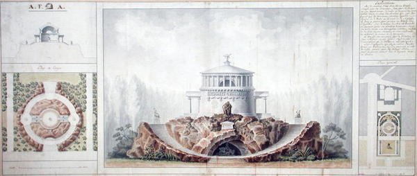 Dydens tempel (pen & blæk og wc på papir) af French School