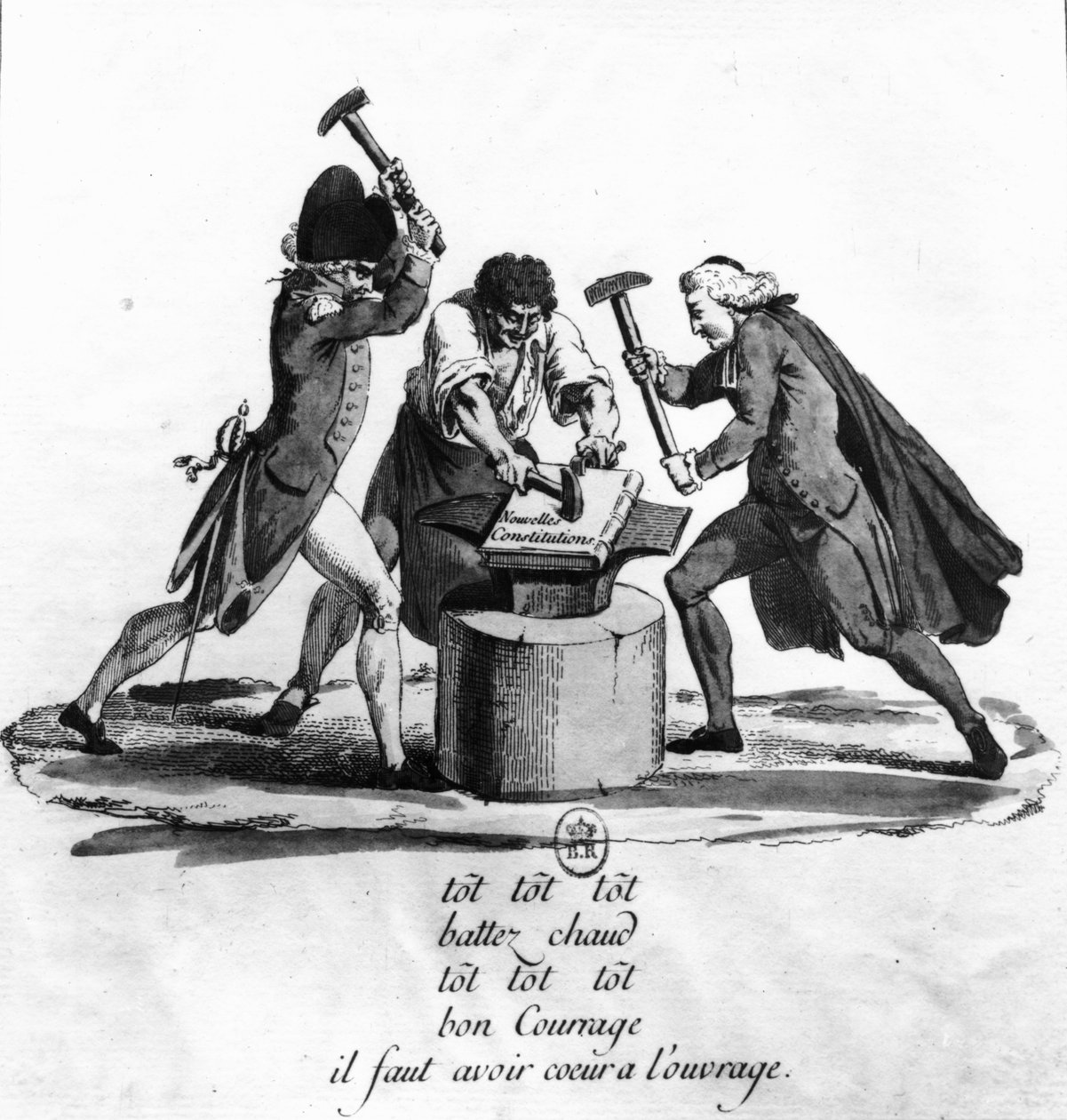 De tre ordener, smedning af den nye forfatning på en ambolt, 1789 af French School